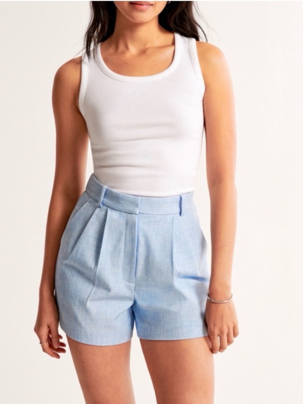 Abercrombie & Fitch Light Blue Pleated High-Waist Women's Shorts